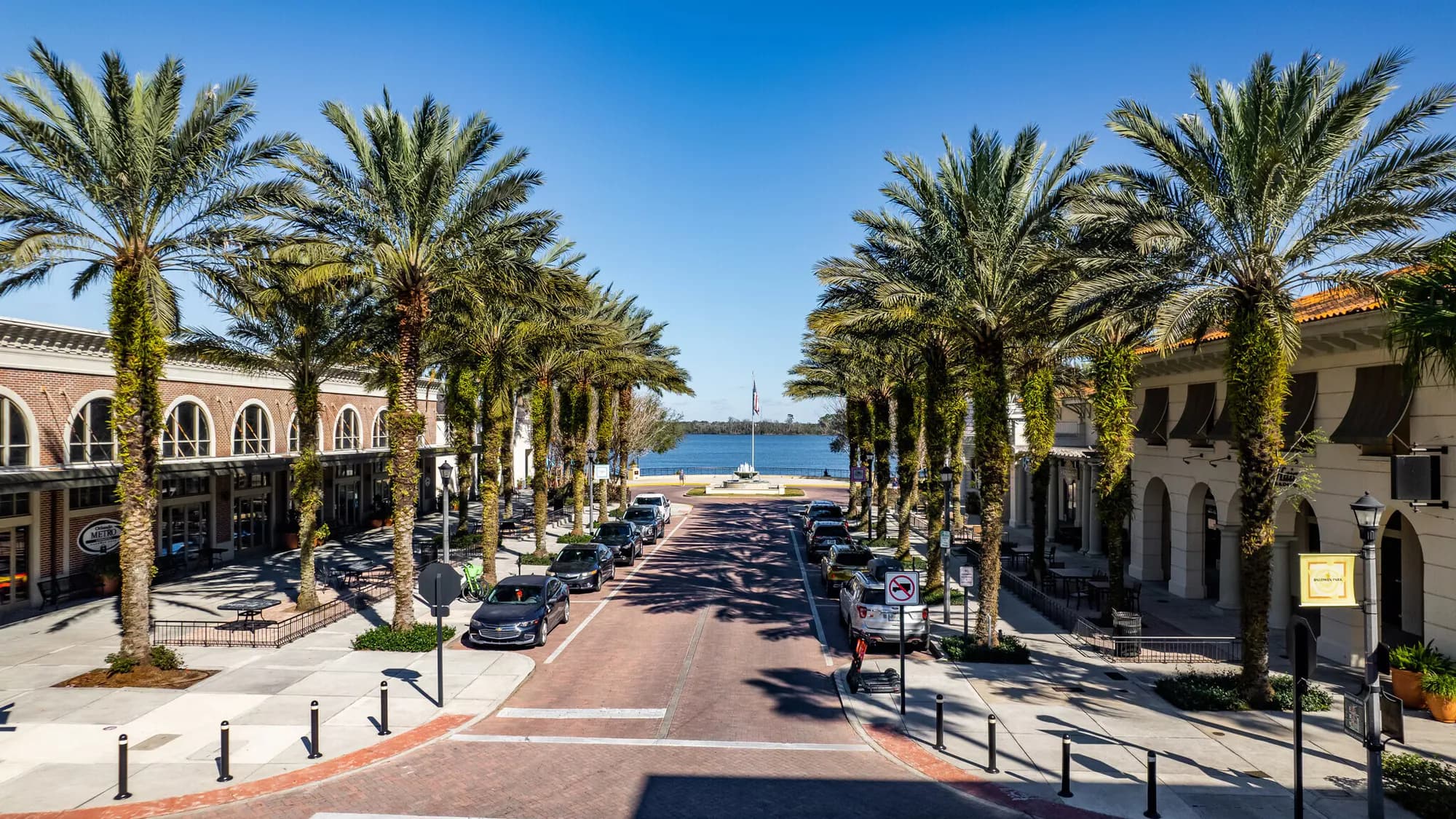 Palm-lined residential street in Baldwin Park, Orlando, Florida