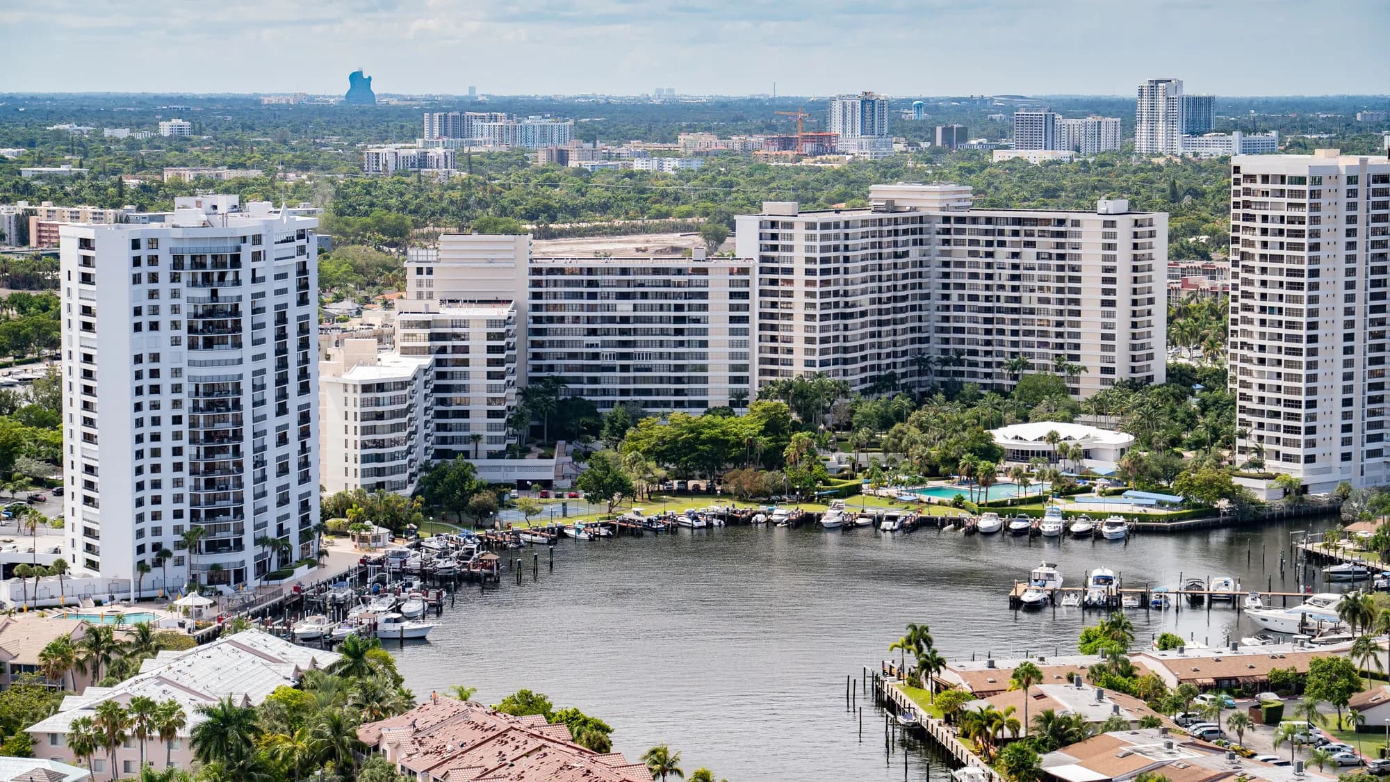 Waterfront apartment buildings and canal-front houses at Hollywood, Florida