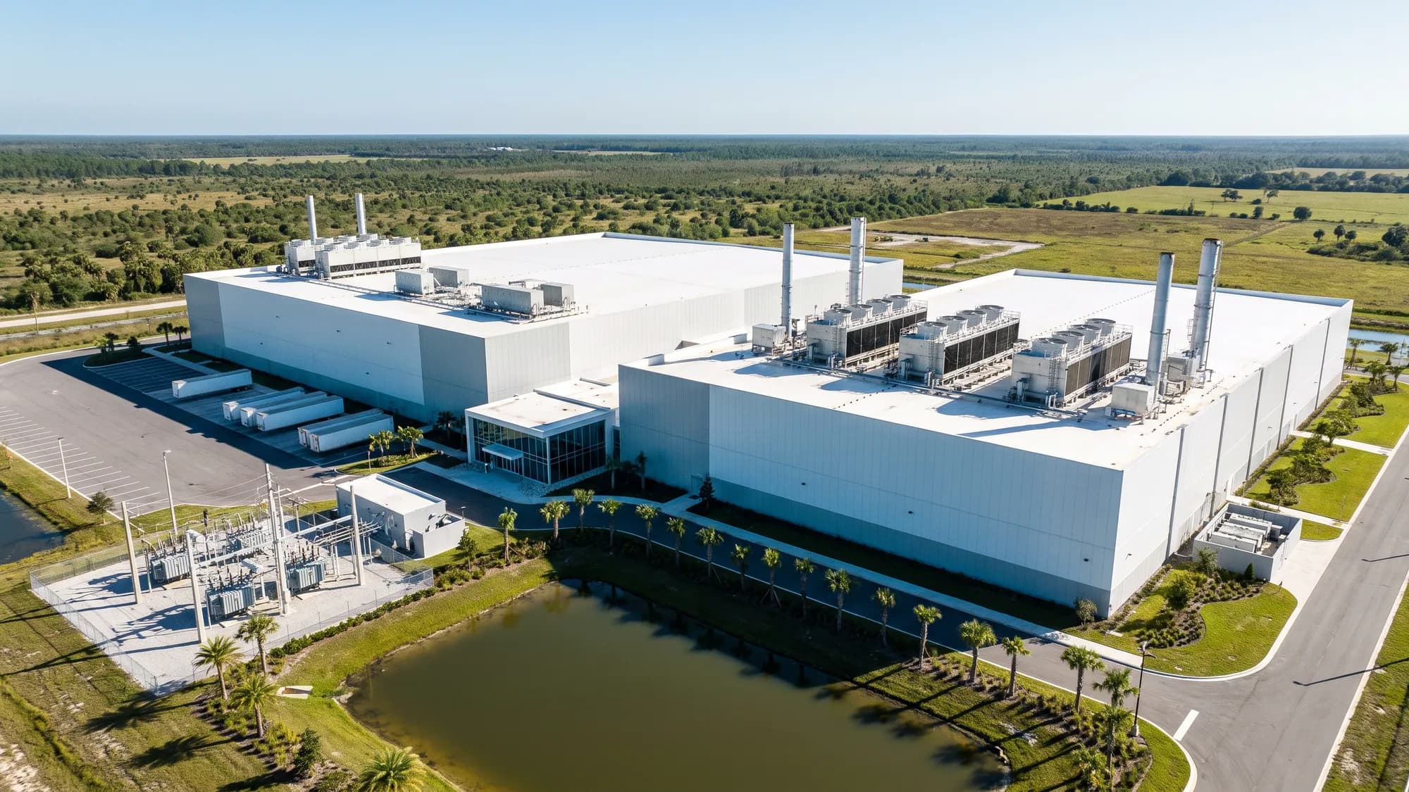 A semiconductor fabrication campus of the type described, on flat Central Florida land