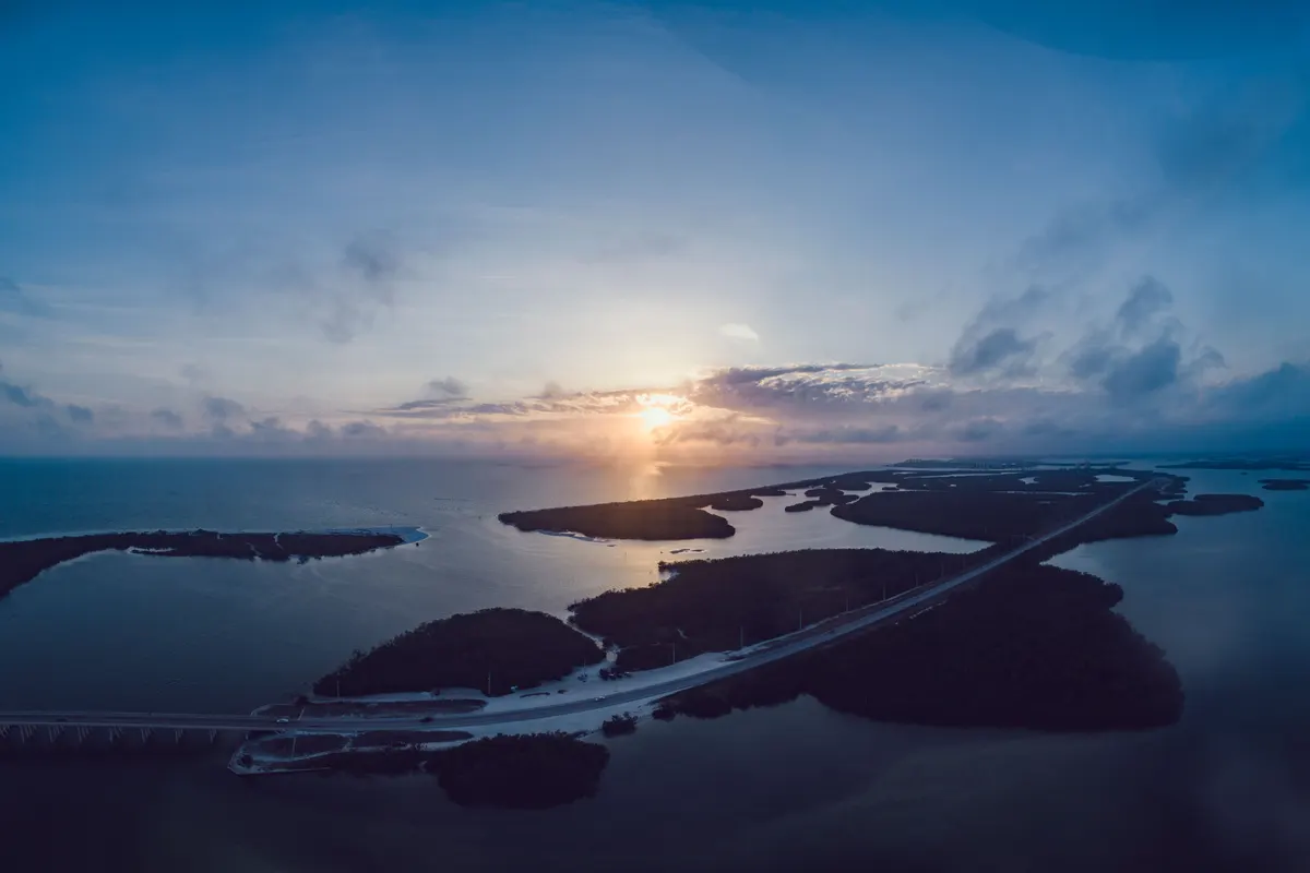 Fort Myers Beach and the islands beyond it, Florida, from above