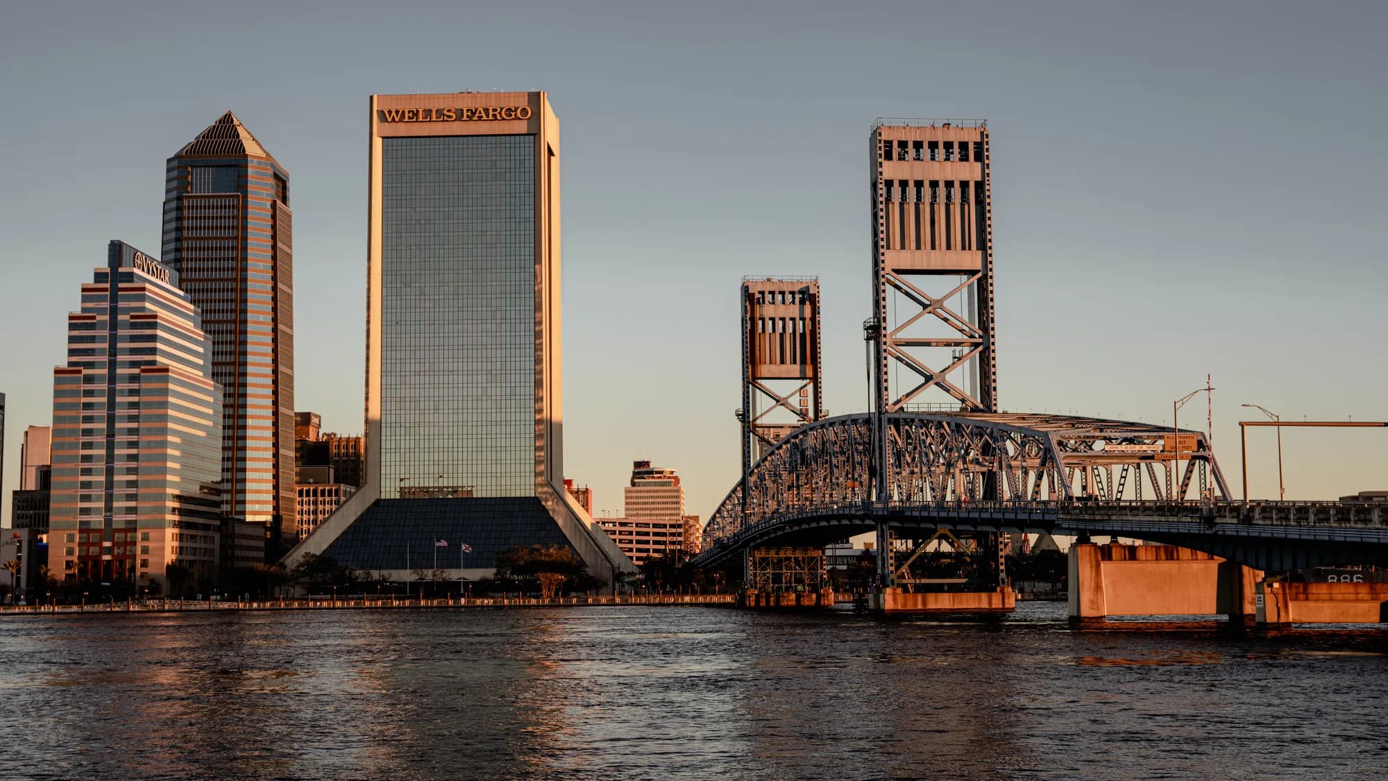 The Jacksonville skyline and its bridges over the river, Florida