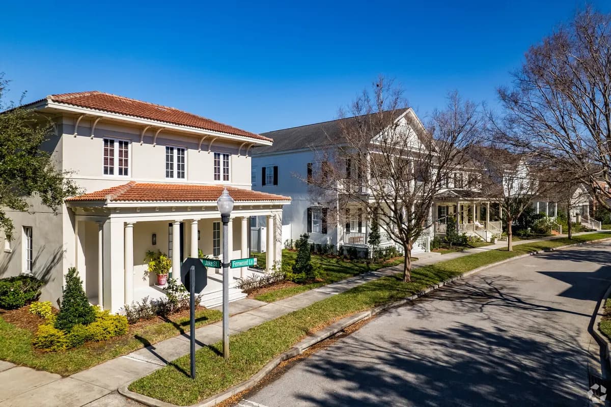 Row of colonial style homes in Baldwin Park, Orlando