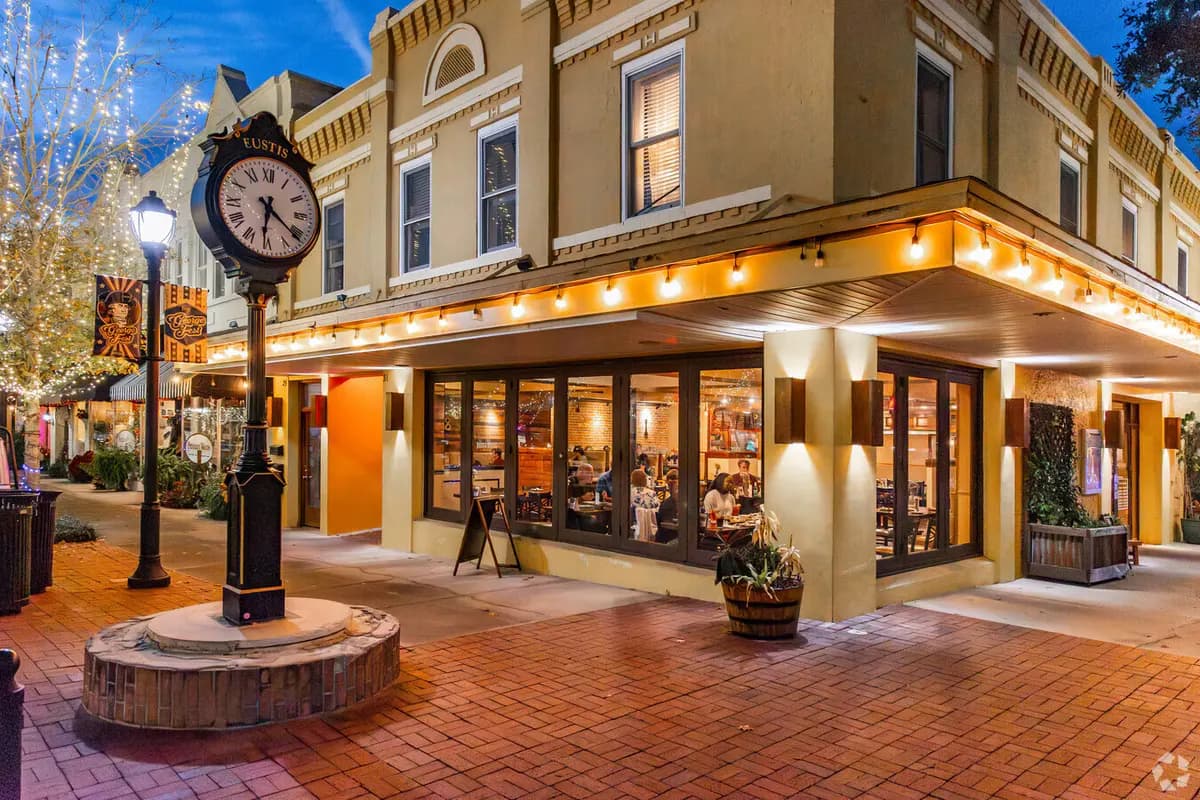Downtown Eustis clock tower in the evening, Florida
